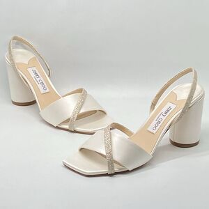 Jimmy Choo Plum Satin & Glitter Slingback Sandals size 38.5